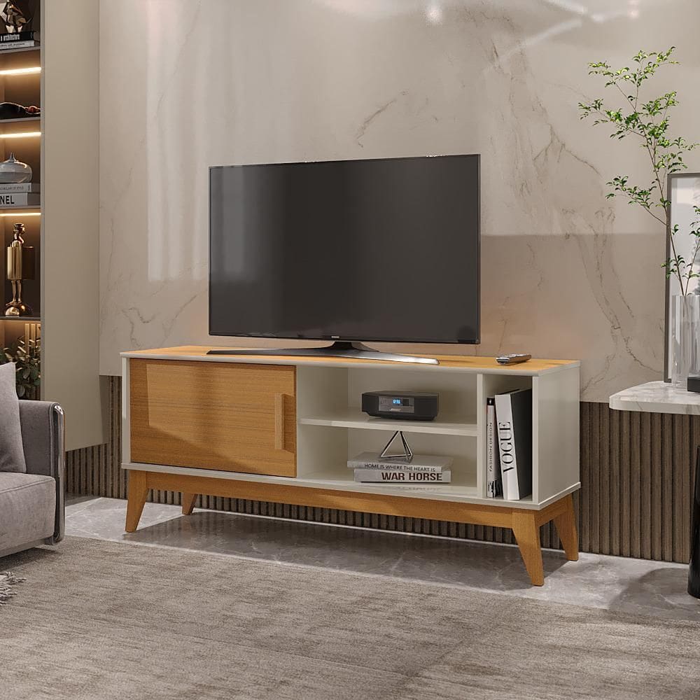 Rack para Tv Até 55 Polegadas 1 Porta com Puxador em Madeira Maciça França 136cm Retrô  - Vianossa