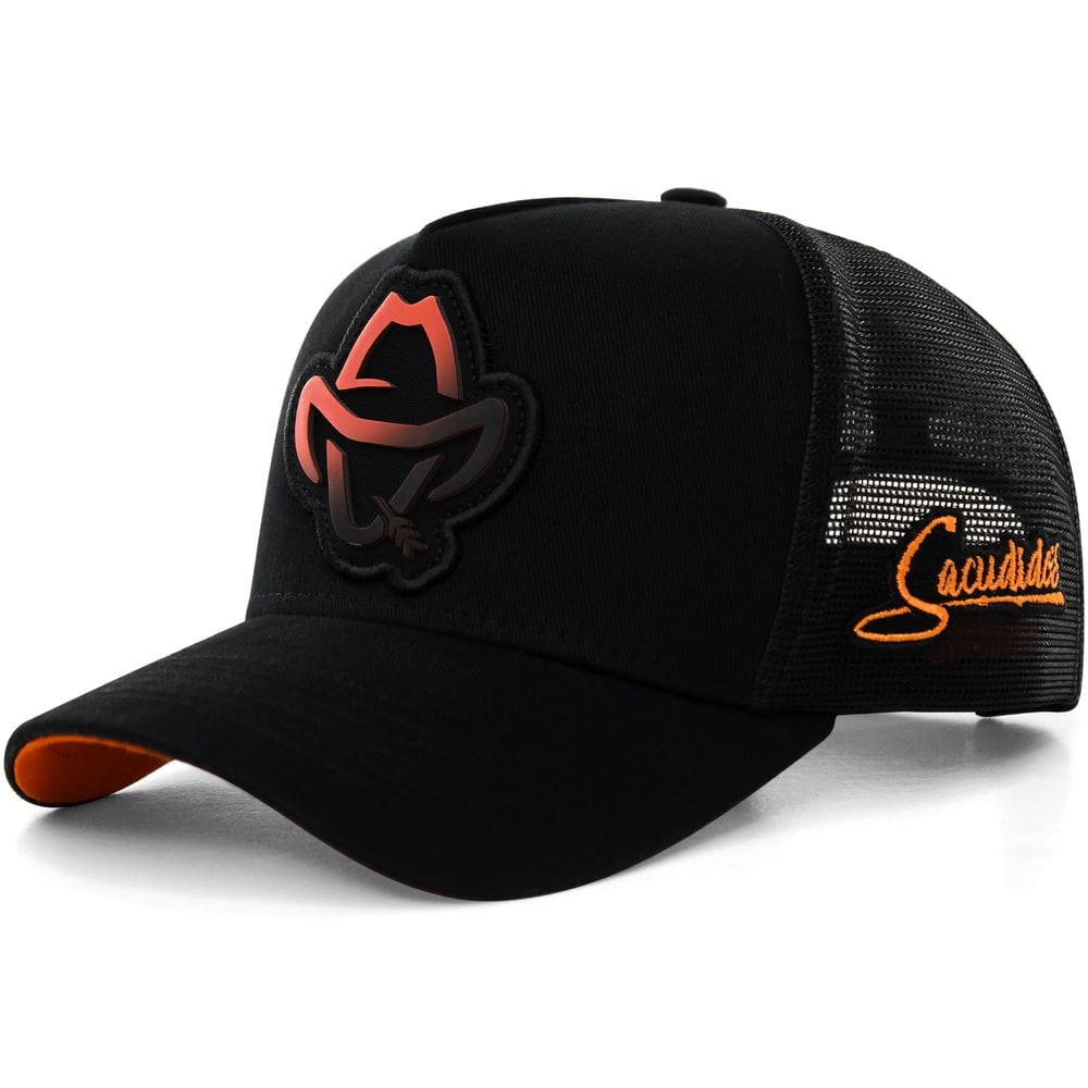 Boné Sacudido`s - Logo Estilizado Fogo - Preto e Laranja