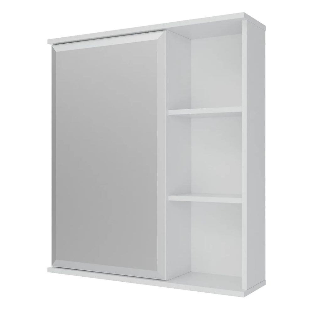 Armário Espelheira Banheiro Mdf C/ Porta 56Cm Treviso Branco