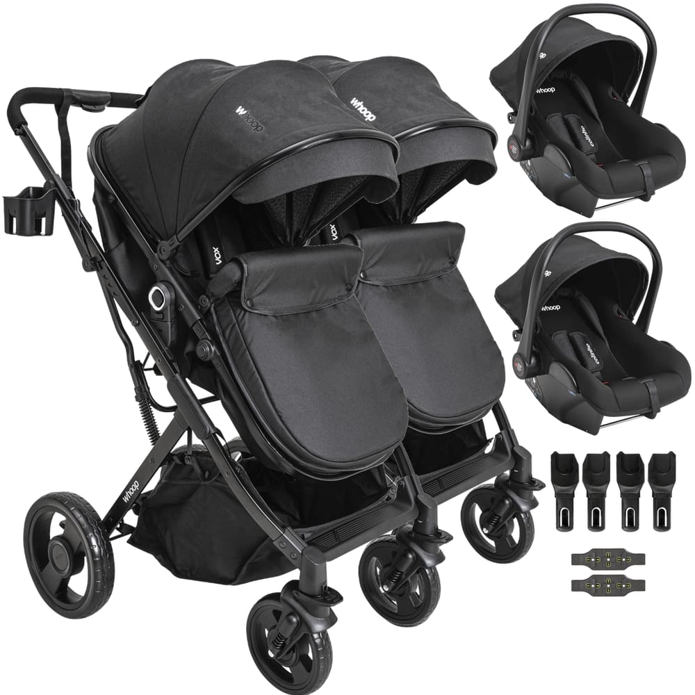 Carrinho Kiddo para Gemeos 2 Bebe Conforto Colinho Vox II Preto