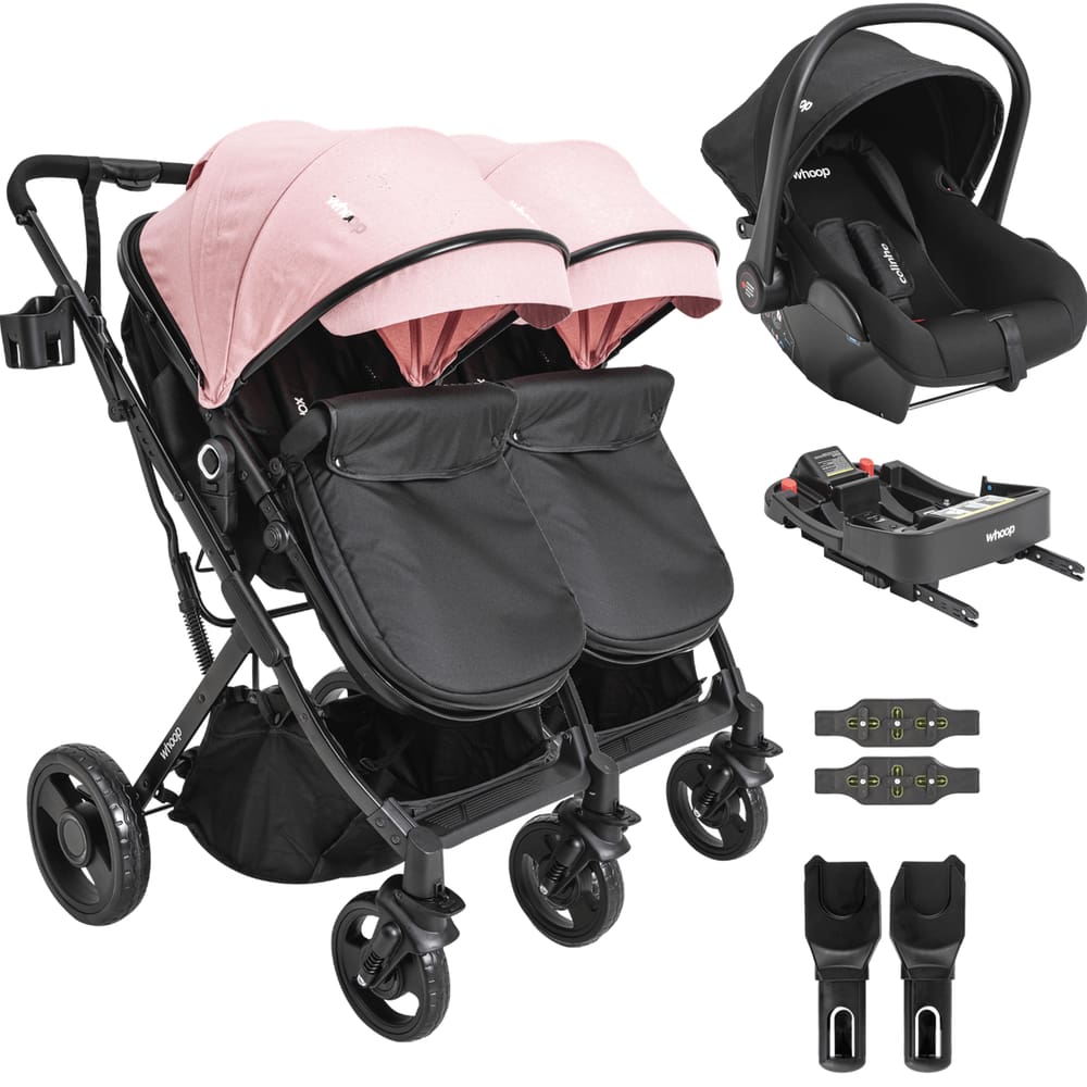 Carrinho Kiddo Gemeos Bebe Conforto Colinho Base ISOFIX Vox Rosa