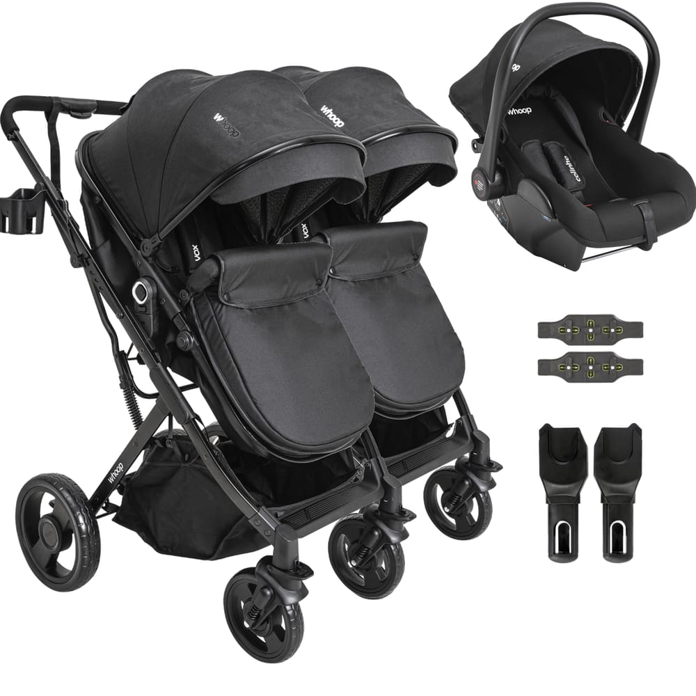 Carrinho Kiddo para Gemeos com Bebe Conforto Colinho Vox II Preto