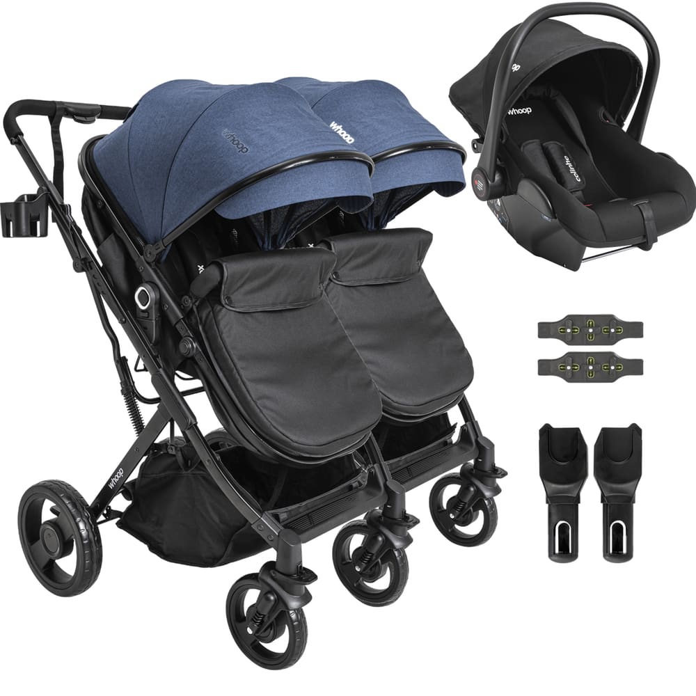 Carrinho Kiddo para Gemeos com Bebe Conforto Vox II Marinho