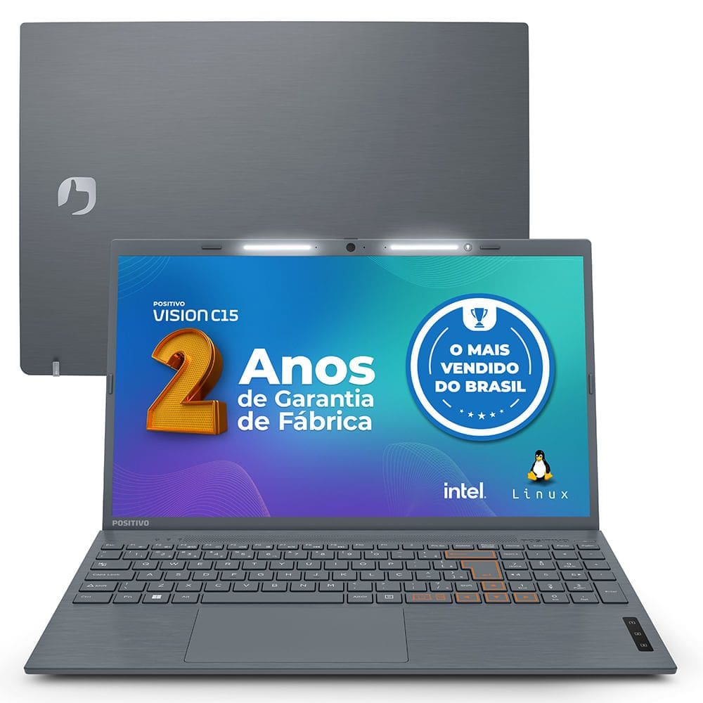 Notebook Positivo Vision C15 Intel® Celeron® Dual Core™ Linux 8GB 128GB eMMC 15” HD Lumina Bar - Cinza