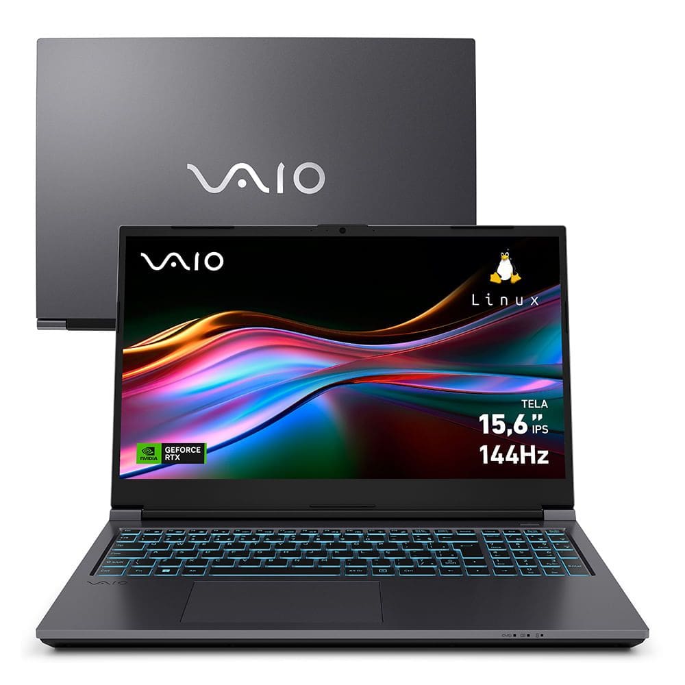 Notebook VAIO FH15 Intel® Core™ i7-13620H Linux NVIDIA RTX 4050 32GB RAM 1TB SSD 15,6” Full HD WVA Wi-Fi 6 Cinza Escuro