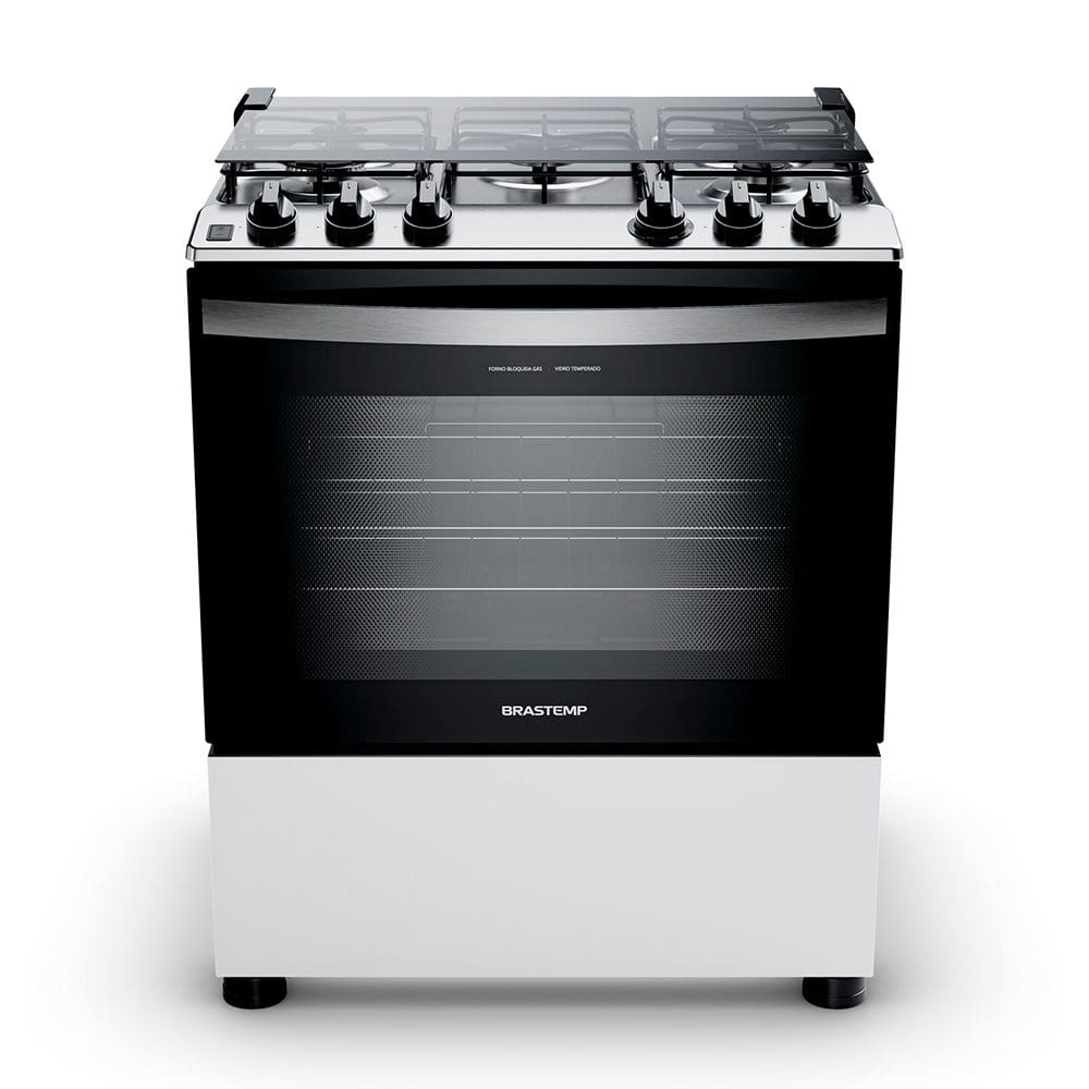 Fogão 5 Bocas a Gás Brastemp BFS5NDB Mesa de Inox Acendimento Automático Branco Bivolt