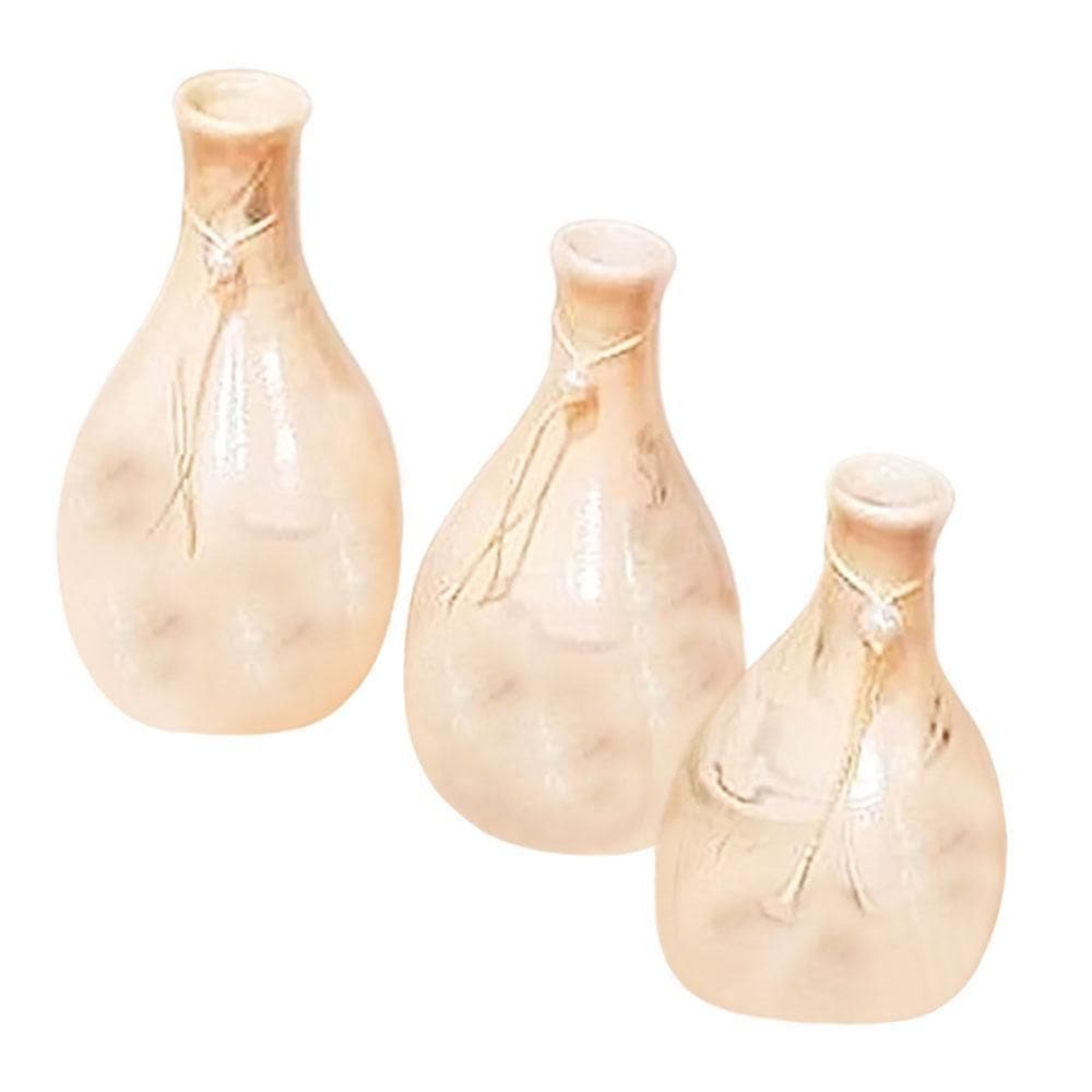 Trio Vasos Garrafas Belly Em Cerâmica De Sala Bege Claro