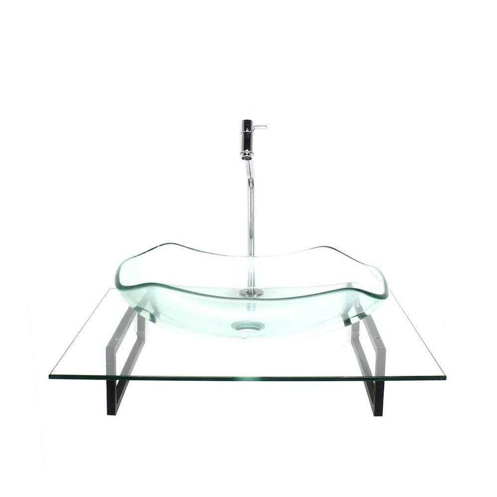 Kit Cuba Vidro Abaulada Incolor Tampo 60Cm Incolor E Suporte