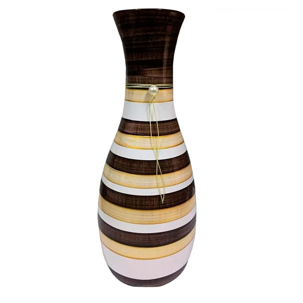 Vaso Garrafa Grande Em Cerâmica De Sala Listrado