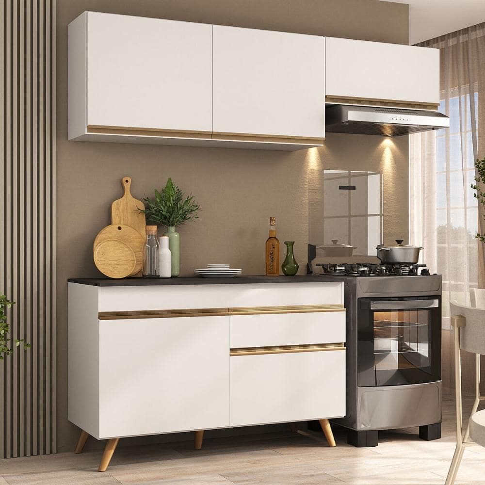 Armário Cozinha Modulada Compacta com Balcão 3 Peças Veneza Multimóveis MP3764