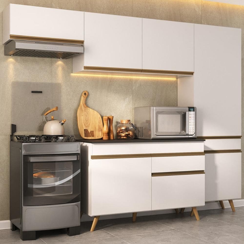 Armário Cozinha Modulada Compacta 252cm com Balcão Veneza Multimóveis MP3761