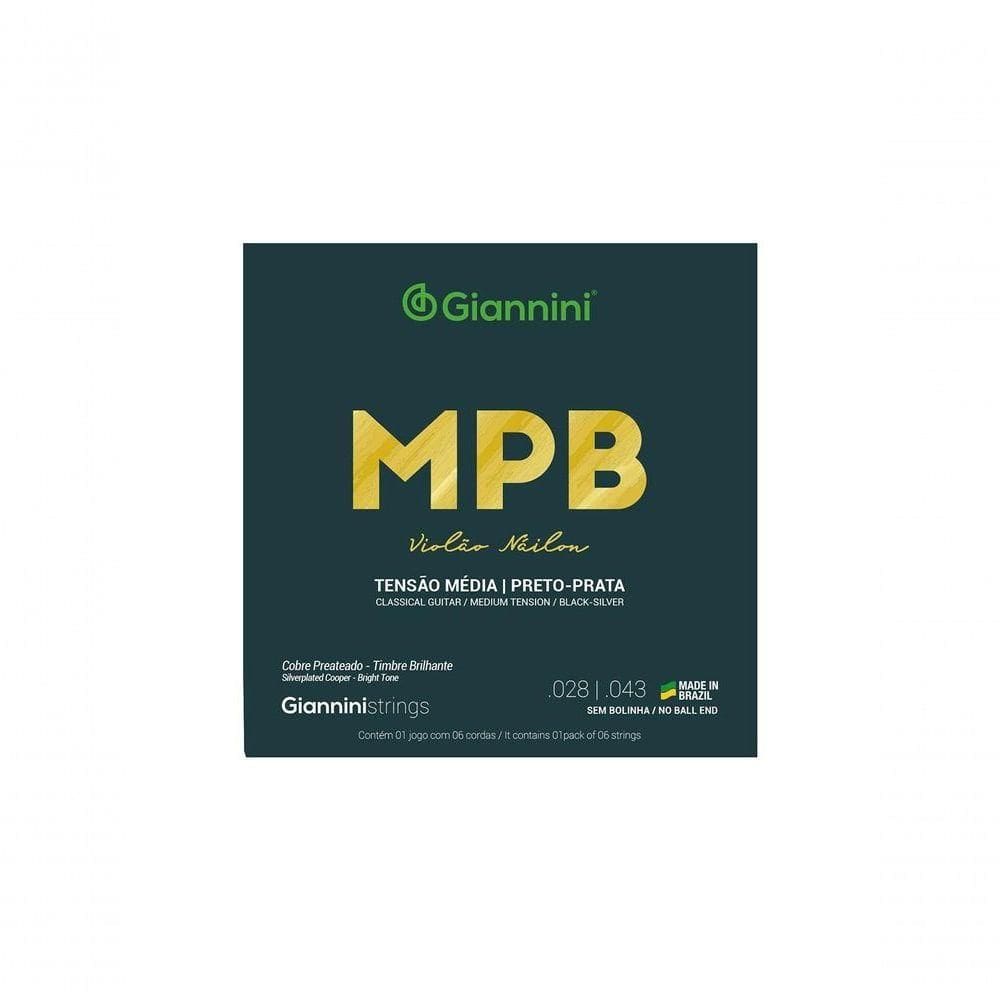 Encordoamento Para Violão Nylon Preto-prata Tensão Média Sem