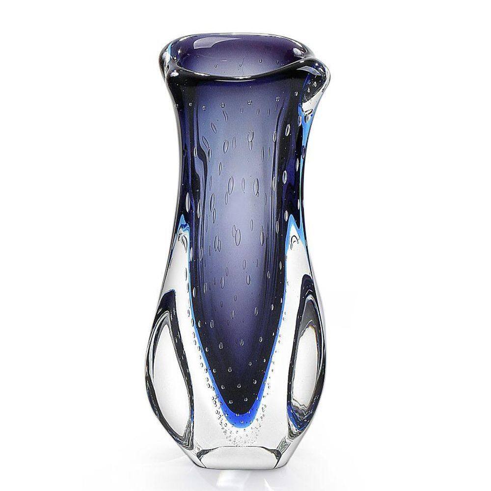Vaso Em Cristal Murano Azul - São Marcos 33Cm
