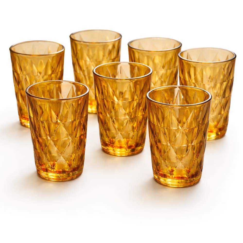 Jogo De 6 Copos 400ml Âmbar Borda Dourada Diamond Em Casa Tem