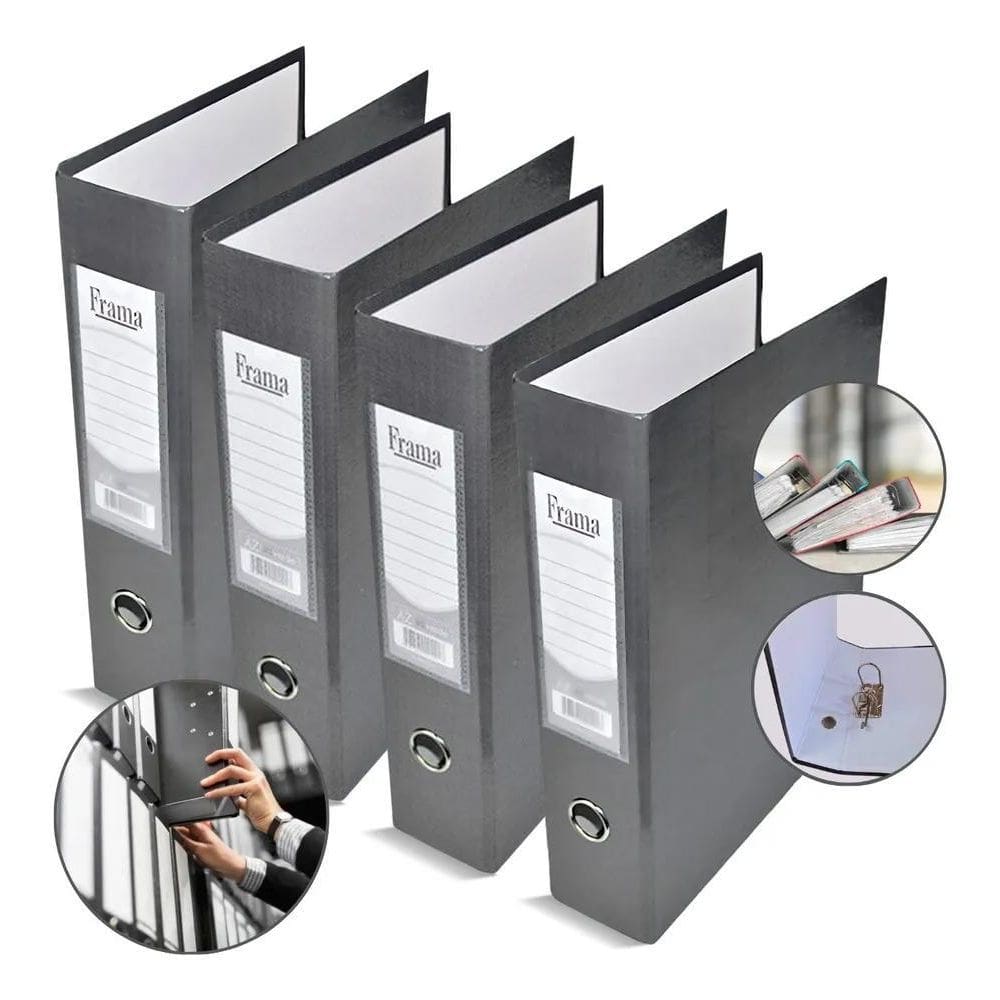 Kit 4 Pastas A-Z Ofício Larga Grafite Arquivo Para Docs