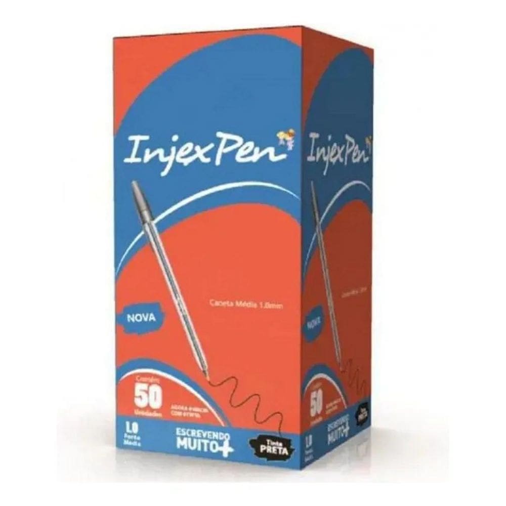 Caneta Preta 1.0Mm Injex Pen - Caixa 50 Unid: Escrita Suave