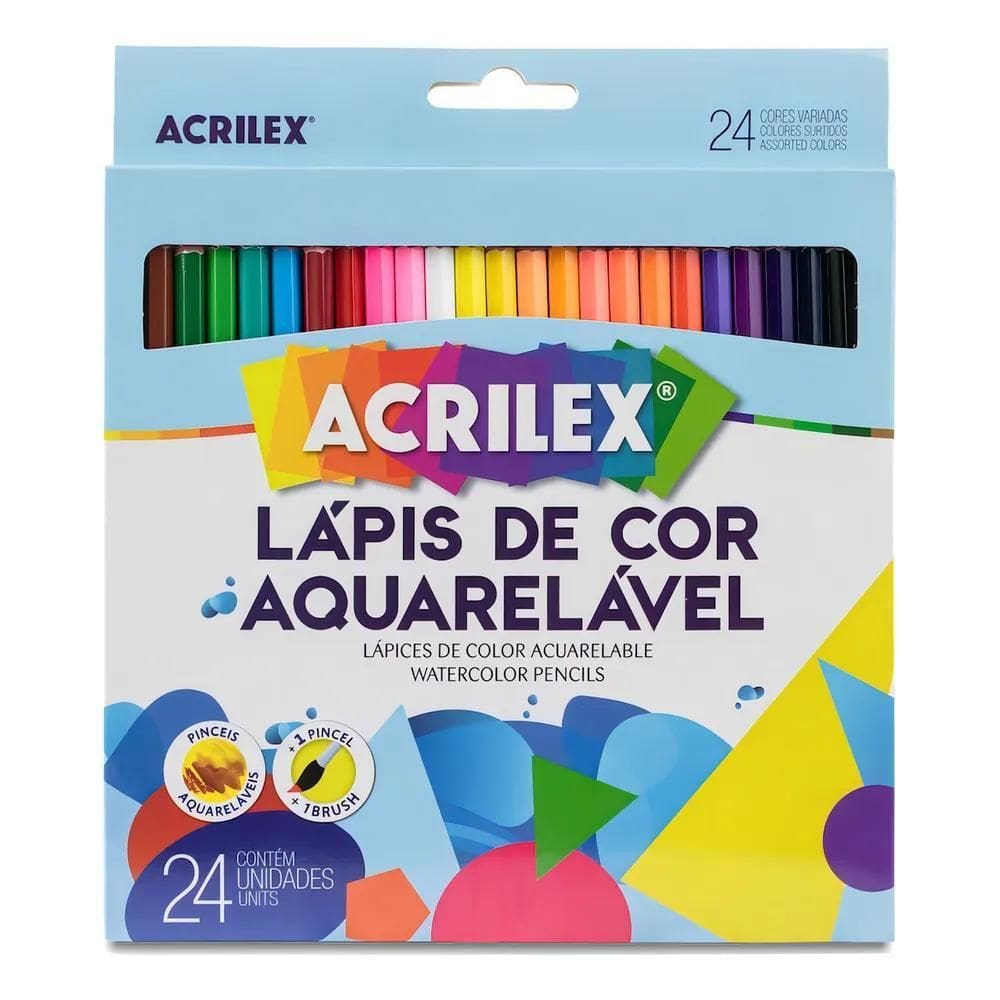Lápis Aquarelável Acrilex 24 Cores: Arte Fluida + Pincel