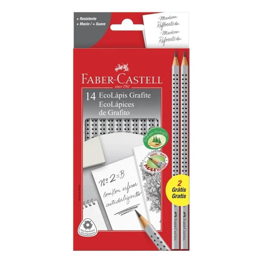 Lápis Faber Castell Eco Grip 2B C/14: Desenho Perfeito E Con