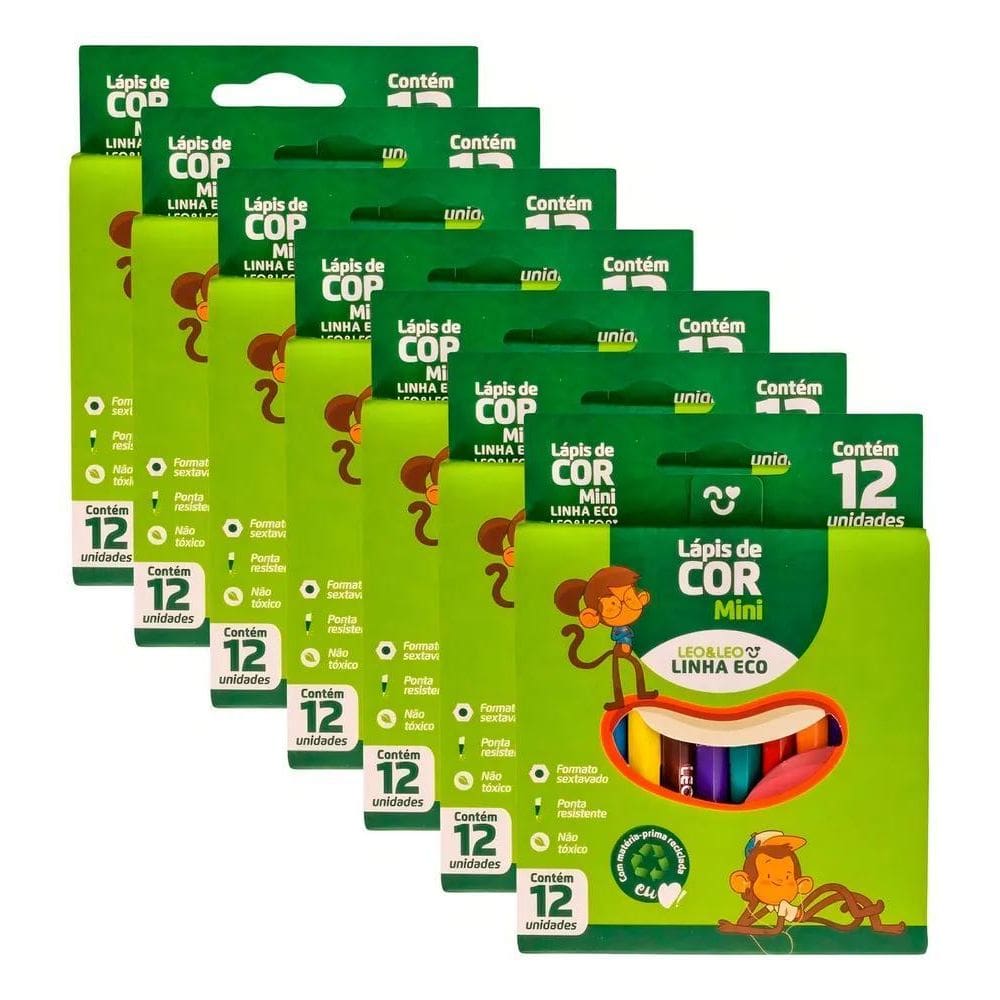 Lápis De Cor Leo&Leo Pequeno 12 Cores - Kit  60 Unid