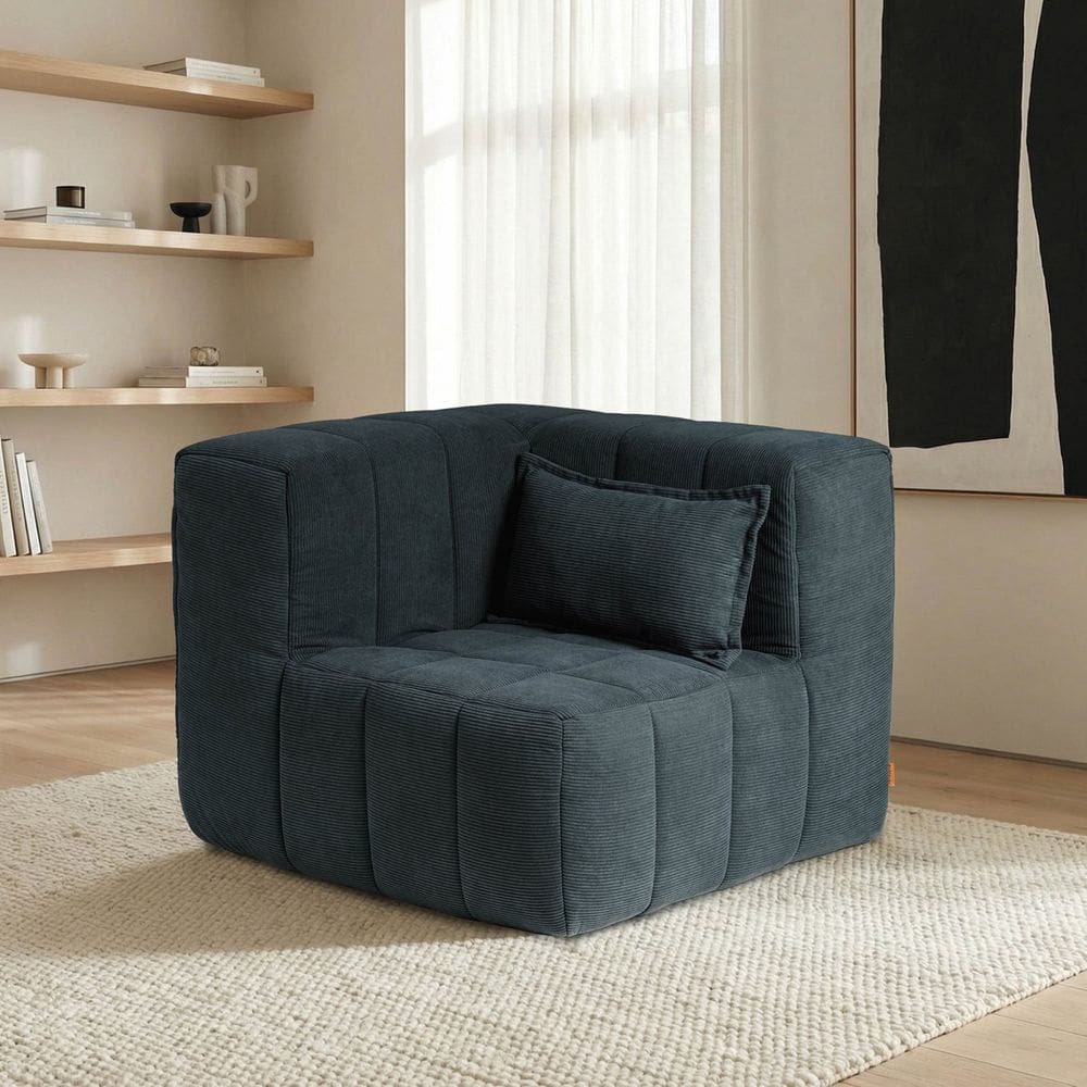 Sofá de Canto Modular de Espuma Easybox Cabecasa Madeiraoriginals Cotelê Verde Escuro