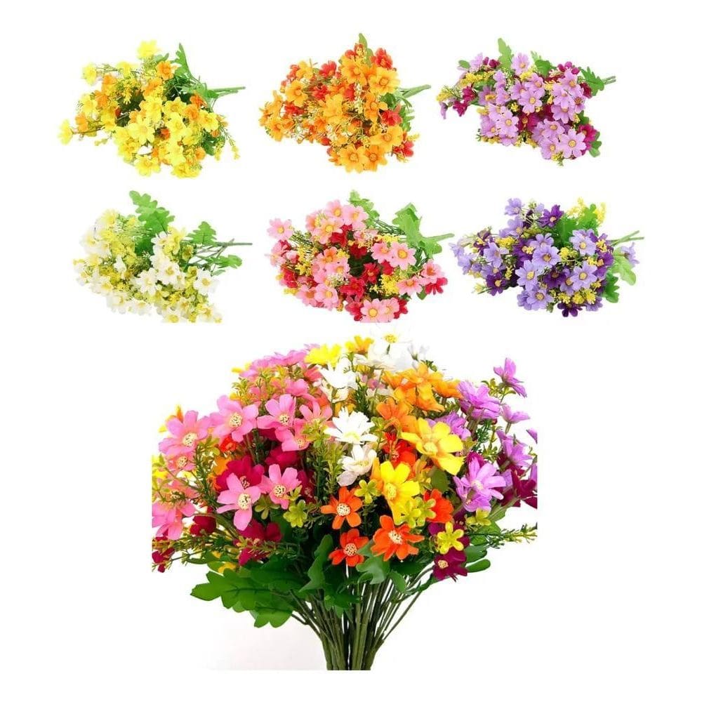 6 Buquês Mini Margarida Artificial Colorida Decoração Casa F