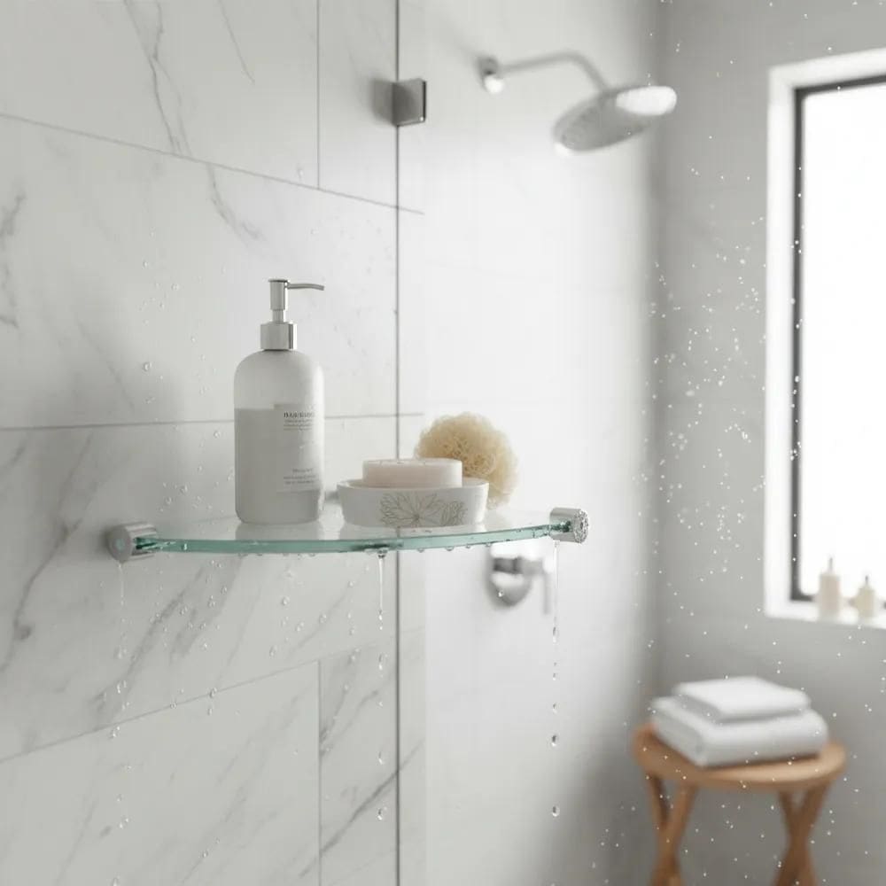 Prateleira Canto Banheiro Vidro Incolor 22X22Cm Suporte Fend