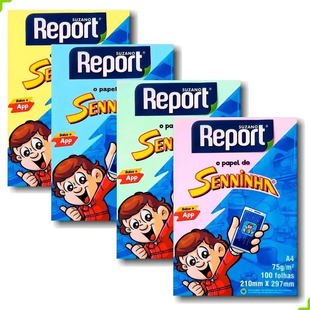 Papel A4 Colorido Report Senninha 400Fls 4 Cores Vibrantes
