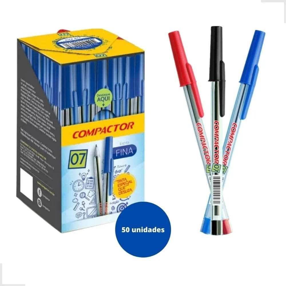 Caneta Compactor 0.7Mm Azul C/50: Escrita Suave & Conforto