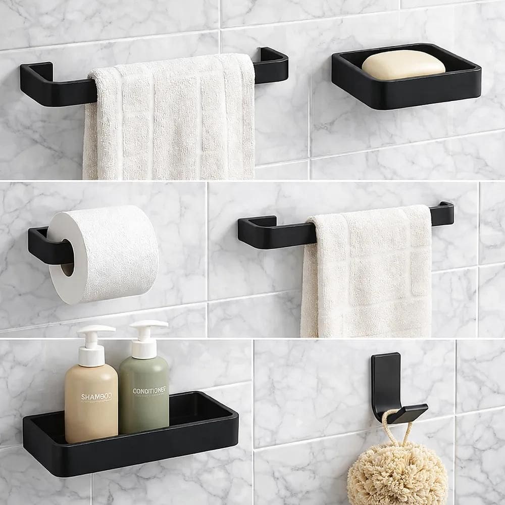 MP - Kit Acesso rios Banheiro Preto Fosco 6 P