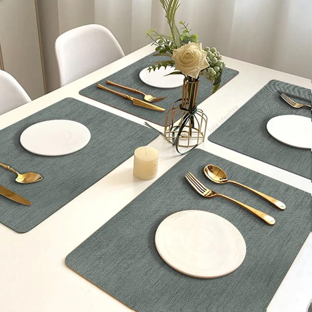 2X 6 Jogo Americano Juta - Impermeável Limpa Facil Pvc Cinza