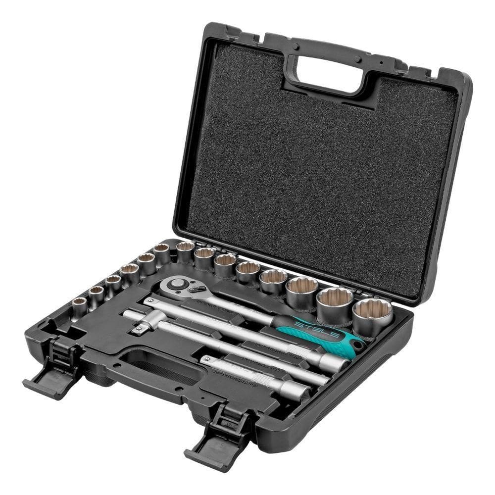 Jogo De Ferramentas Encaixe 1/2pol Cromo Vanadio Maleta Plastica 18pcs Stels