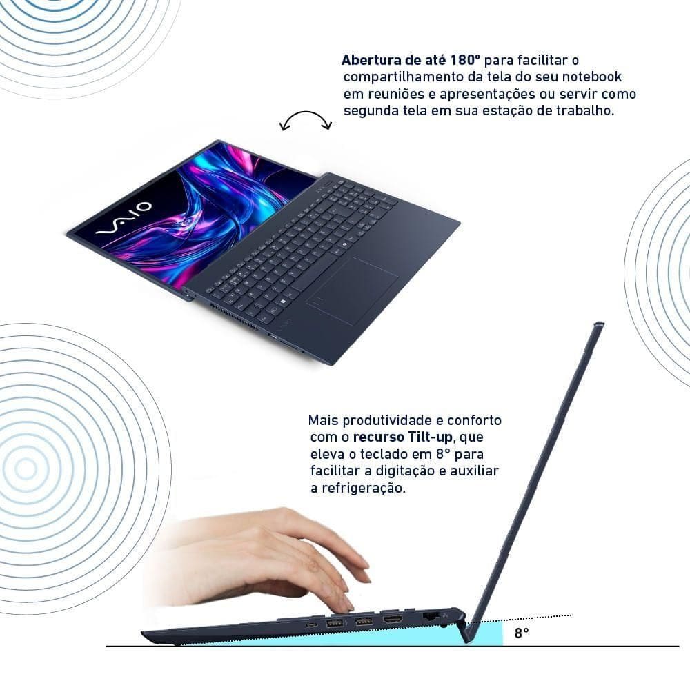 Notebook VAIO FE16 AMD Ryzen 7-5825U Linux 8GB RAM 512GB SSD 16” IPS WUXGA Antirreflexo - Cinza Grafite