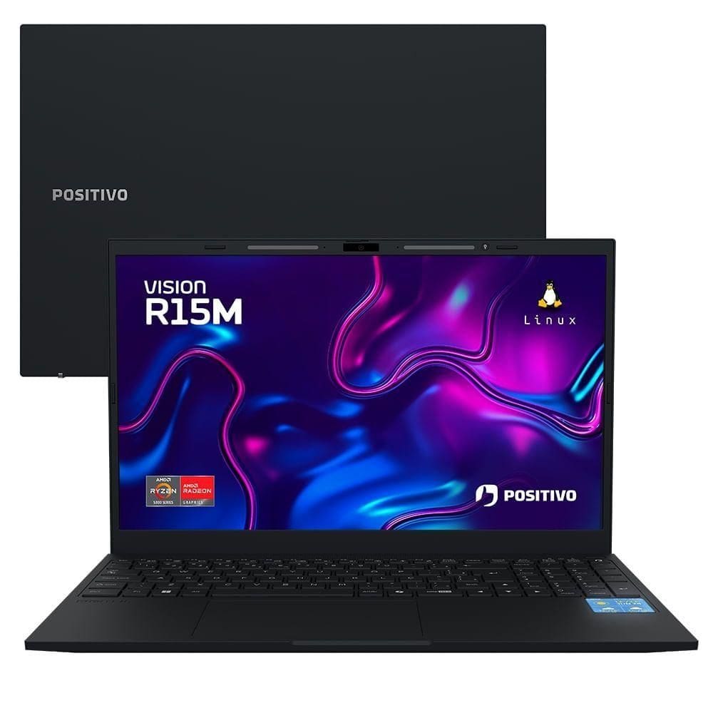 Notebook Positivo Vision R15M AMD Ryzen 7-5825U Linux 8GB RAM 256GB SSD Wi-Fi 6 15” FullHD IPS Preto