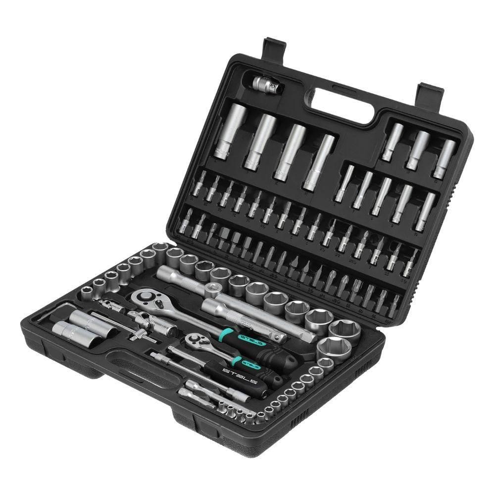 Jogo Ferramentas Stels 94 Peças 1/4`` E 1/2`` Aço Crv