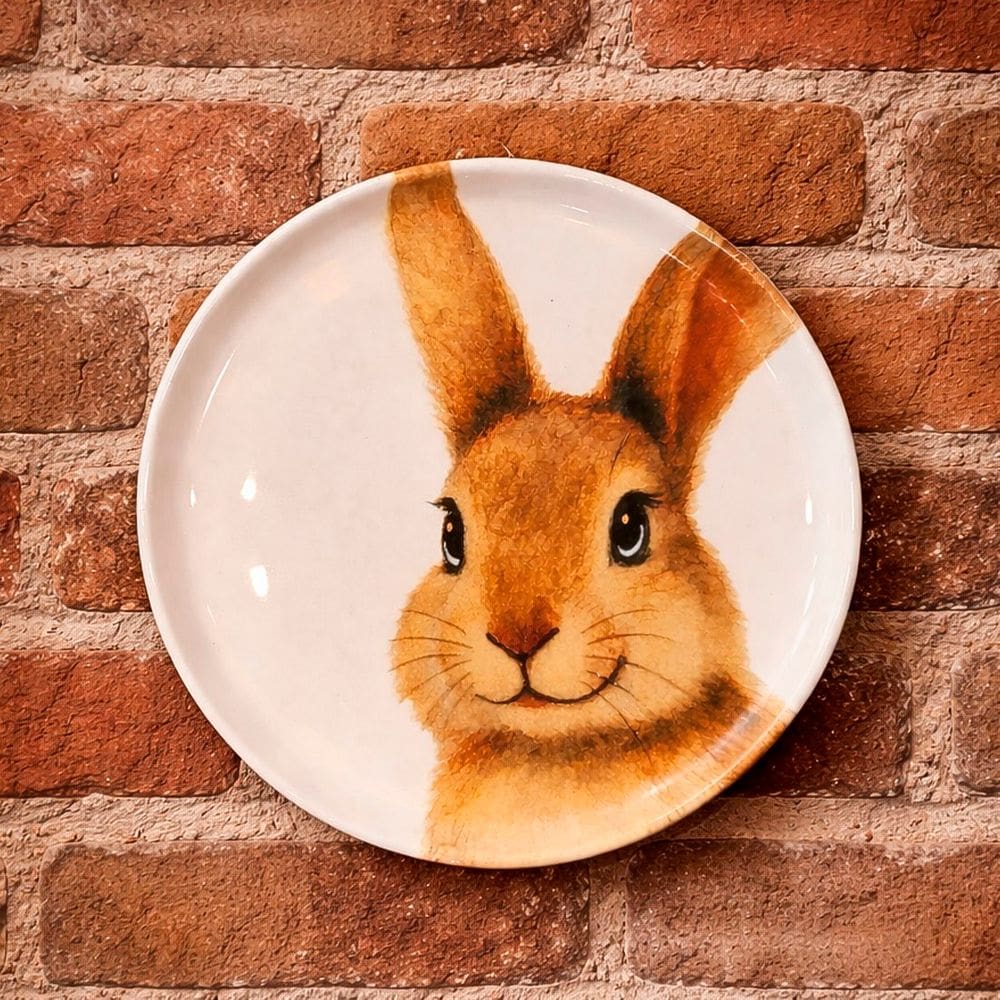 Prato Parede Decorativo Com Suporte Coelho Páscoa De 21,5cm