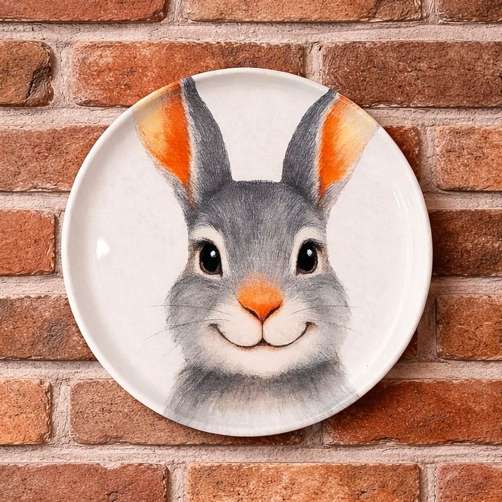 Prato Parede Decorativo Com Suporte Coelho Páscoa De 21,5cm
