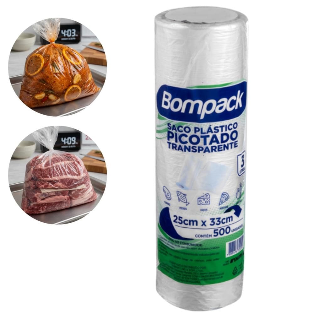 Saco Plástico 25x33 cm Bobina 3 Litros 500un Bompack Saquinho