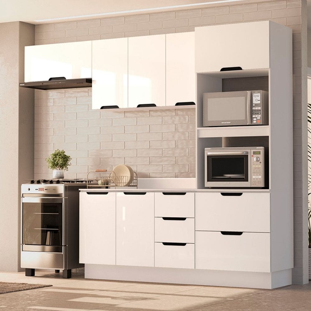 Cozinha Modulada 4 Pecas com Tampo e Rodape Maeena Politorno