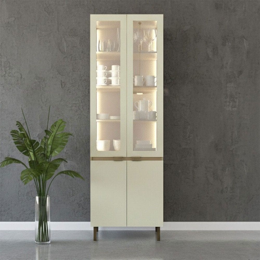 Cristaleira Nanda 4 Portas com Vidro e Led Natural/Arenas - Tecno Mobili