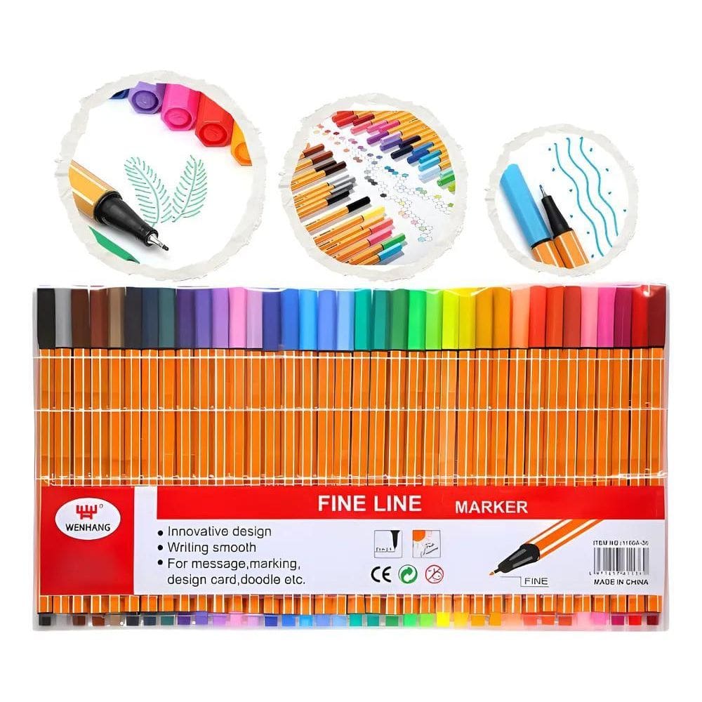 Canetas Fine Line 36 Cores - Ponta 0.4Mm Precisão Cores Vibr