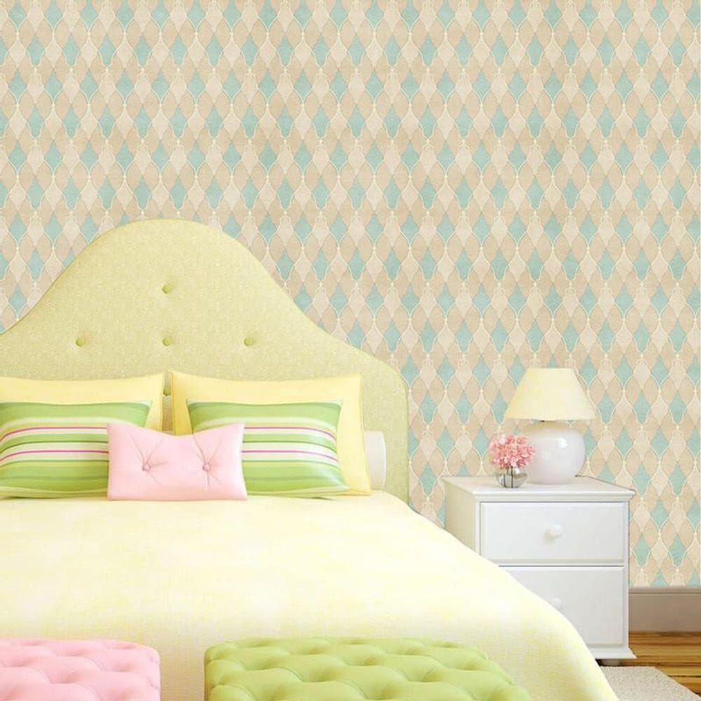 Papel De Parede Geométrico Verde E Marrom Claro Autocolante