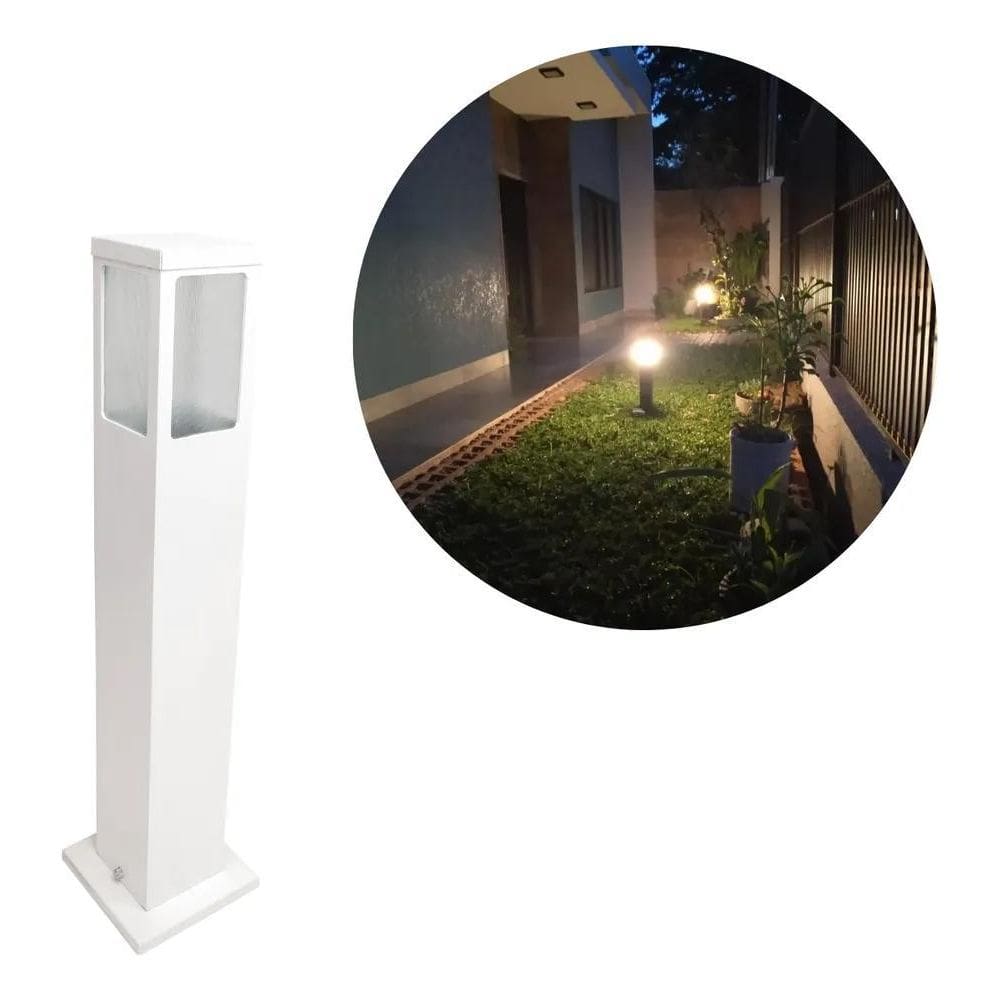 Poste Balizador Jardim 50Cm 4 Focos Alumínio Resis Branco