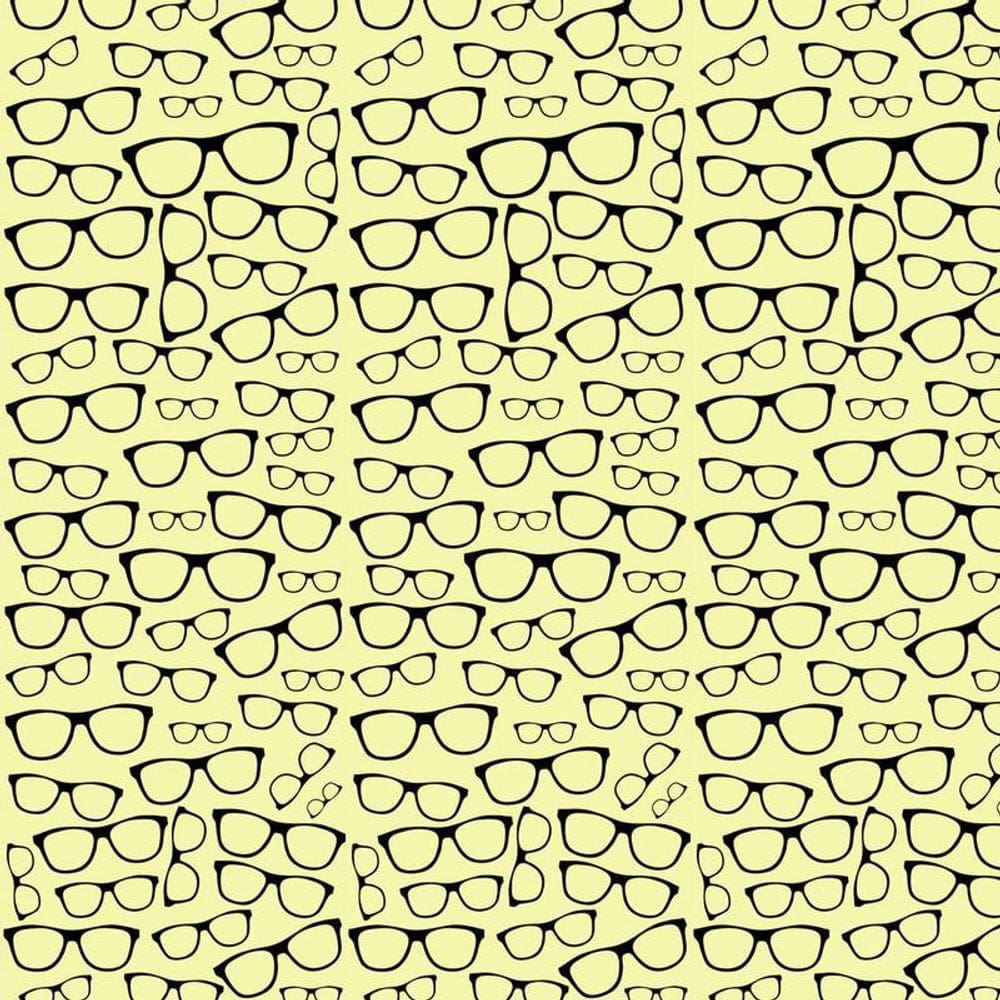 Papel De Parede Adesivo Amarelo E Desenhos De Óculos Preto