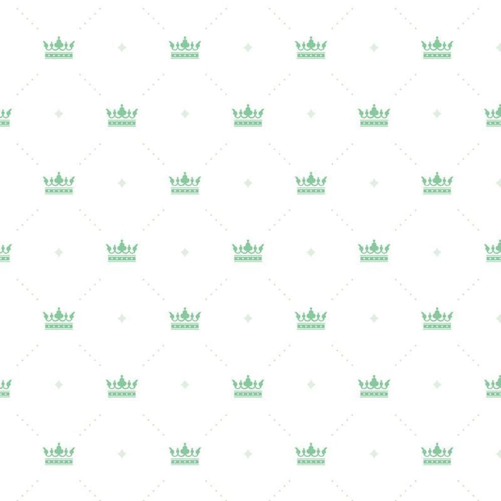 Papel De Parede Branco E Coroa Verde Infantil Bebê Adesivo