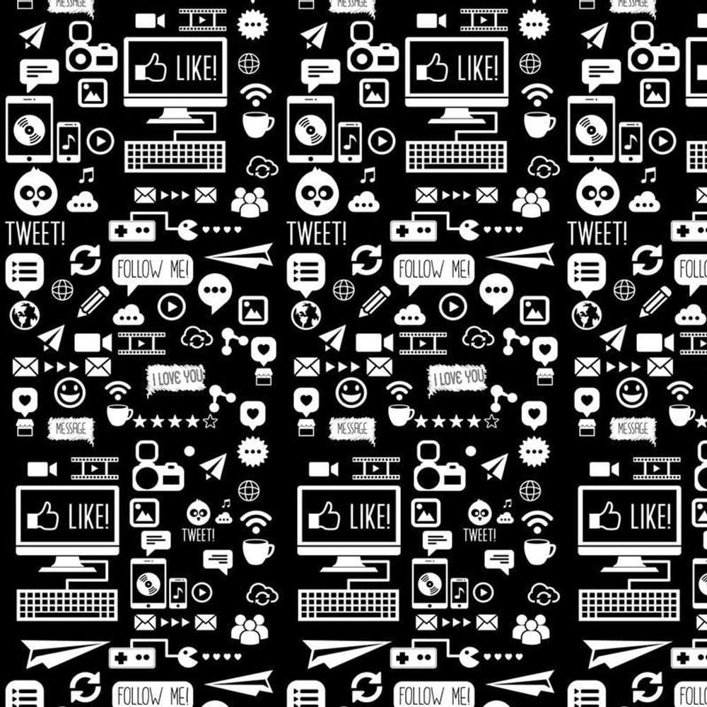 Papel Parede Preto Branco Like Message Tweet Wifi Emoticon