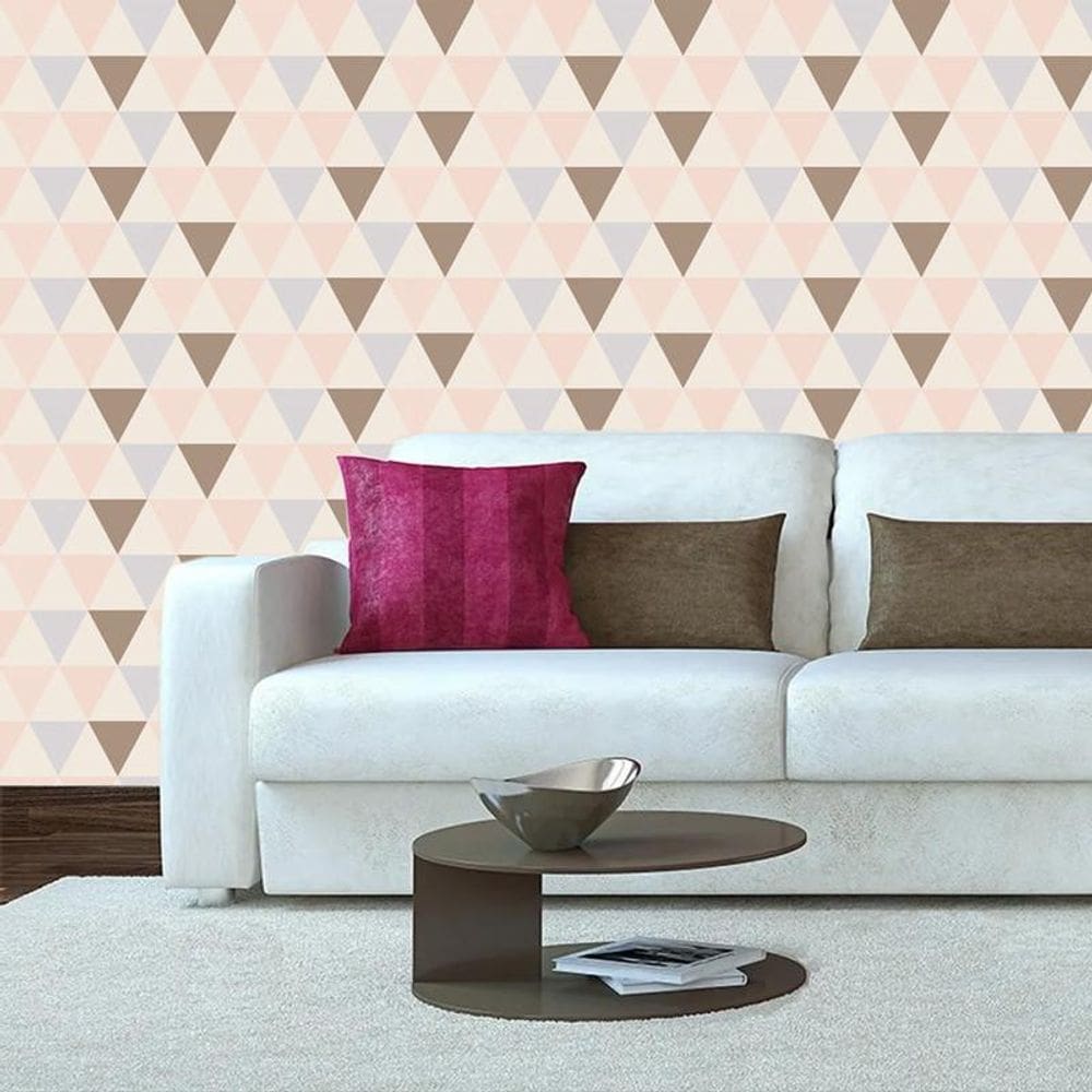 Papel Parede Triangulo Geométrico Rosa Azul Marrom Adesivo
