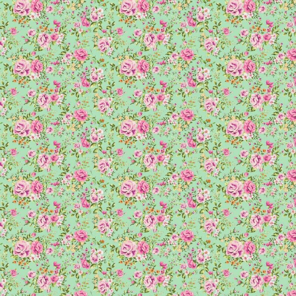 Papel De Parede Floral Rosas Fundo Verde Adesivo Sala Quarto