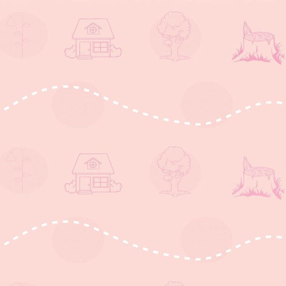 Papel Parede Rosa E Desenho Casa Arvore Decorativo Adesivo