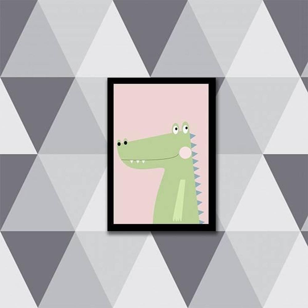 Quadro Jacarezinho Verde E Rosa 45X34Cm Com Vidro Preta