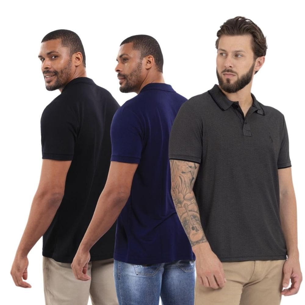 Kit 3 Camisa Polo Masculina Piquet Casual Trabalho